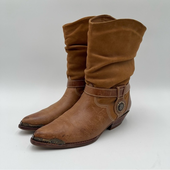 Circle S “Triger” Leather Boots Women’s Sz 7 Vintage Brown Slouchy Western - Picture 1 of 16